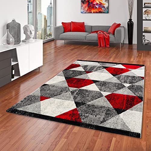 Pergamon Designer Teppich Kurzflor Maui Modern Rauten Rot Anthrazit in 5 Größen von Pergamon