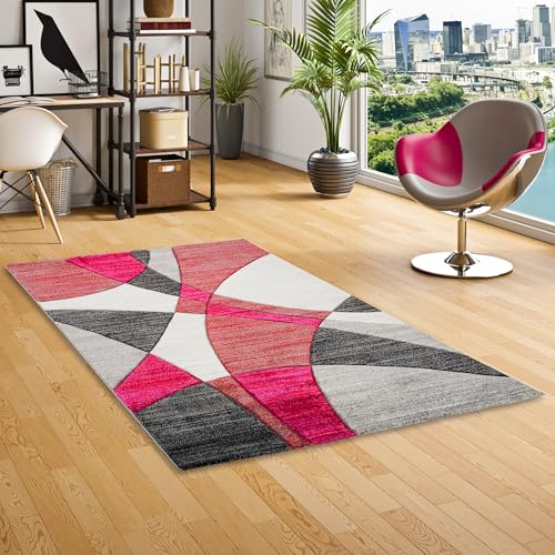 Pergamon Designer Teppich Kurzflor Maui Modern Rot Grau Pink Retro in 5 Größen von Pergamon