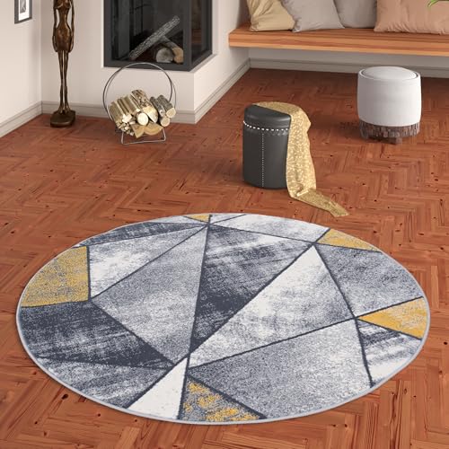 Pergamon Designer Teppich Modern Wohnzimmer Schlafzimmer Esszimmer Kurzflor Brilliant Grau Curry Magic Rund von Pergamon