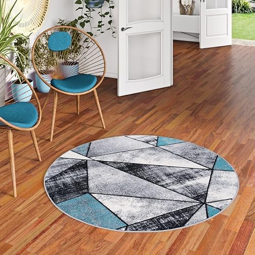 Pergamon Designer Teppich Modern Wohnzimmer Schlafzimmer Esszimmer Kurzflor Brilliant Grau Türkis Magic Rund von Pergamon