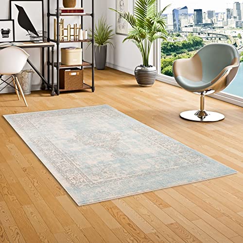 Pergamon Designer Teppich Passion Vintage Bordüre Blau Beige in 5 Größen von Pergamon