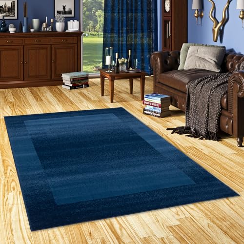 Pergamon Designer Teppich Samba Modern Dunkelblau Bordüre in 5 Größen von Pergamon