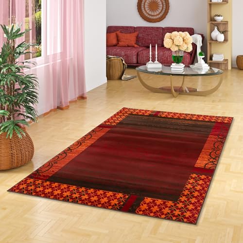 Pergamon Designer Teppich Samba Modern Rot Orange Bordüre in 5 Größen von Pergamon