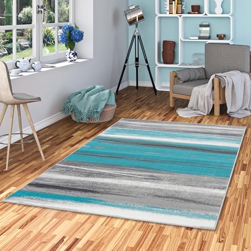 Pergamon Designer Teppich Samba Türkis Grau Stripes in 5 Größen von Pergamon