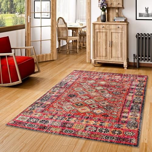 Pergamon Designer Teppich Vintage Zoe Orient Modern Rot Bordüre in 5 Größen von Pergamon