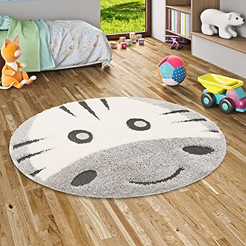 Pergamon Hochflor Langflor Shaggy Kinder Teppich Richie Zebra Grau Weiss Rund von Pergamon