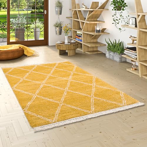 Pergamon Hochflor Langflor Shaggy Teppich Boho Rauten Curry in 5 Größen Pergamon Hochflor Langflor Shaggy Teppich Boho Rauten Curry in 5 Größen von Pergamon