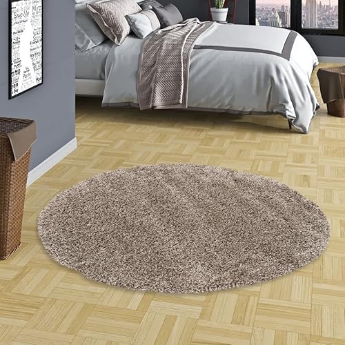 Pergamon Hochflor Langflor Shaggy Teppich Luxury Taupe Mix Rund in 4 Größen von Pergamon