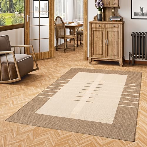Pergamon In- und Outdoor Teppich Flachgewebe Carpetto Bordüre Trend Karamell in 4 Größen von Pergamon