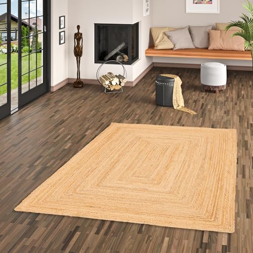 Pergamon Jute Teppich Salsa Bordüre Beige - Handgefertigt aus strapazierfähiger Naturfaser - Schlichtes Design Beige - Verschiedene Größen und Formen verfügbar von Pergamon