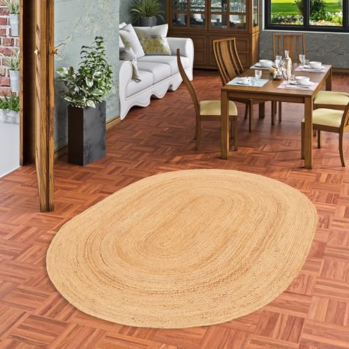 Pergamon Jute Teppich Salsa Oval - Handgefertigt aus strapazierfähiger Naturfaser - Schlichtes Design Beige - Verschiedene Größen und Formen verfügbar von Pergamon