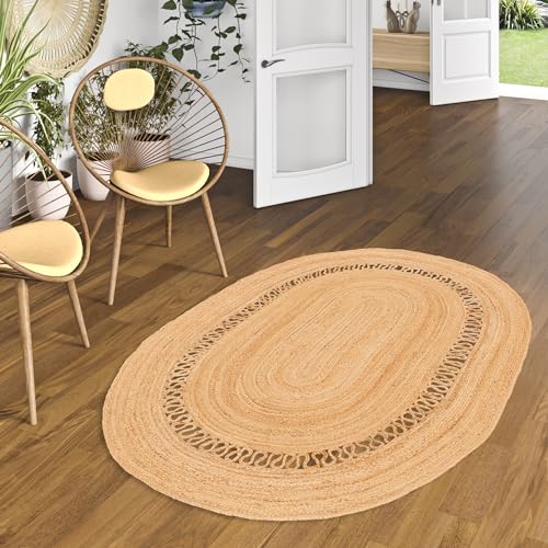 Pergamon Jute Teppich Salsa Oval - Handgefertigt aus strapazierfähiger Naturfaser - Schlichtes Geflochtenes Design - Verschiedene Größen und Formen verfügbar von Pergamon