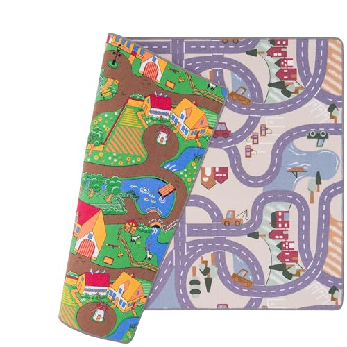 Pergamon Kinder Straßenteppich Beidseitig Fun Town und Bauernhof - Spielteppich für Kinderzimmer, mit Straßenmotiven und Dinosauriern, Fördert Kreativität und Fantasie Pergamon Kinder Straßenteppich Beidseitig Fun Town und Bauernhof - Spielteppich für Kinderzimmer, mit Straßenmotiven und Dinosauriern, Fördert Kreativität und Fantasie von Pergamon