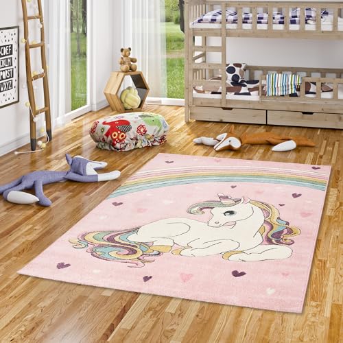Pergamon Kinder Teppich Maui Kids Einhorn Pastell Rosa Bunt in 5 Größen von Pergamon