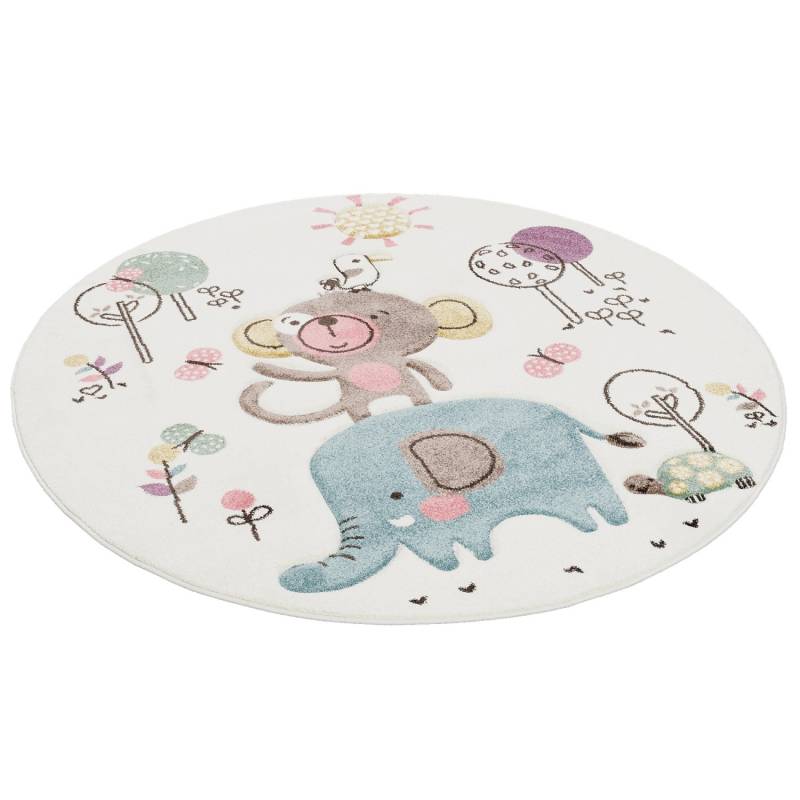 Pergamon Kinder Teppich Maui Kids Lustige Tiere Bunt Rund Creme 160x160cm von Pergamon