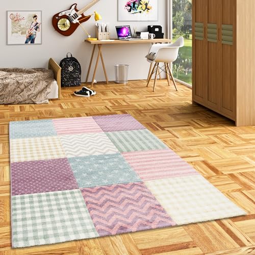 Pergamon Kinder Teppich Maui Kids Pastel Bunt Karo Sterne in 5 Größen von Pergamon