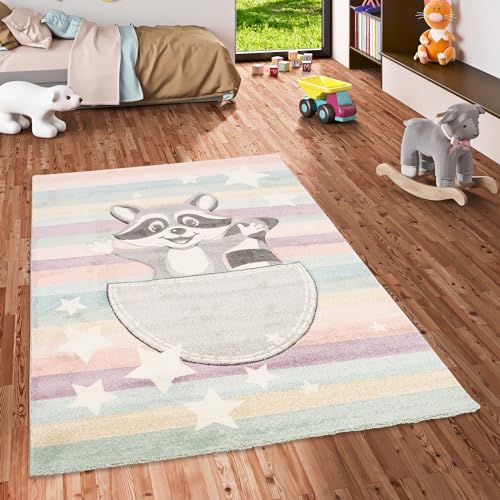 Pergamon Kinder Teppich Maui Kids Pastell Bunt Waschbär in 5 Größen von Pergamon