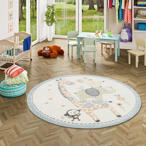Pergamon Kinder Teppich Maui Kids Safari Tiere Bunt Rund in 3 Größen von Pergamon