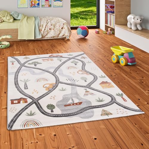 Pergamon Kinder Teppich Maui Kids Village Bunt - Weicher Spielteppich mit Dinosaurier-Motiven für Kinderzimmer & Spielzimmer, Pflegeleicht und Farbbrillant von Pergamon