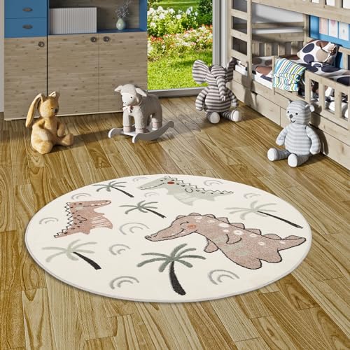 Pergamon Kinder Teppich Weich Kinderzimmer Softstar Kids Kinder Teppich Softstar Kids Lustige Dinos Bunt Rund in 3 Größen von Pergamon