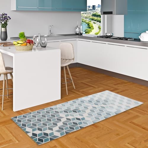 Pergamon Küchenläufer Küchenteppich Trendy Trendy Blau Grau Retro in 2 Größen von Pergamon