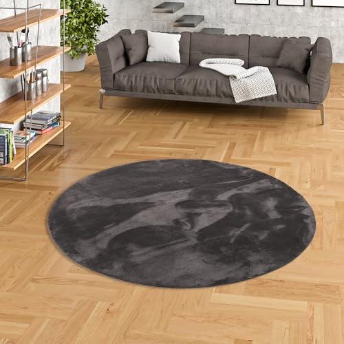 Pergamon Kunstfaser Teppich Wohnzimmer Luxus Super Soft Fellteppich Pearl Anthrazit Rund in 3 Größen von Pergamon