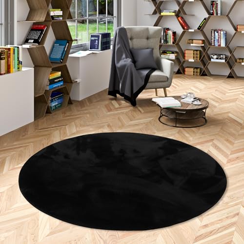 Pergamon Kunstfaser Teppich Wohnzimmer Luxus Super Soft Fellteppich Pearl Schwarz Rund in 3 Größen von Pergamon