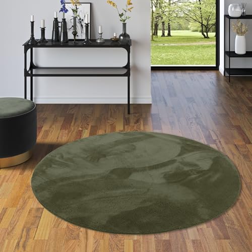 Pergamon Kunstfaser Teppich Wohnzimmer Luxus Super Soft Fellteppich Pearl Tannengrün Rund in 3 Größen von Pergamon