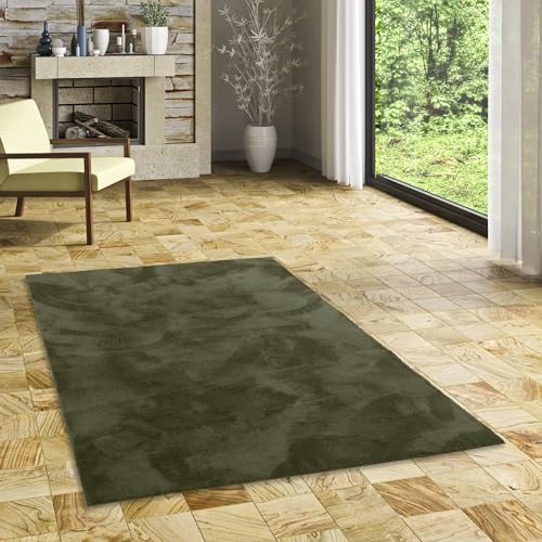 Pergamon Kunstfaser Teppich Wohnzimmer Luxus Super Soft Fellteppich Pearl Tannengrün in 5 Größen von Pergamon
