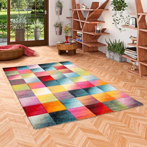 Pergamon Kurzflor Wohnzimmer Designer Teppich Maui Modern Bunt Karo in 5 Größen von Pergamon