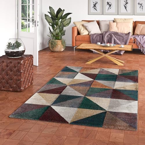 Pergamon Kurzflor Wohnzimmer Designer Teppich Maui Modern Grün Rost Prisma in 5 Größen von Pergamon
