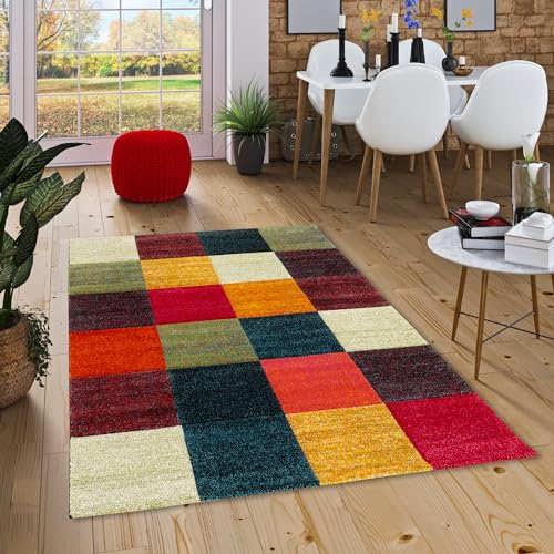 Pergamon Kurzflor Wohnzimmer Designer Teppich Maui Modern Rot Bunt Karo in 5 Größen von Pergamon