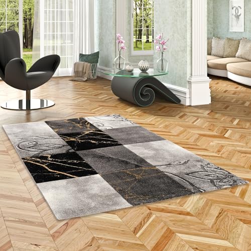 Pergamon Kurzflor Wohnzimmer Designer Teppich Maui Modern Schwarz Gold Barock in 5 Größen von Pergamon