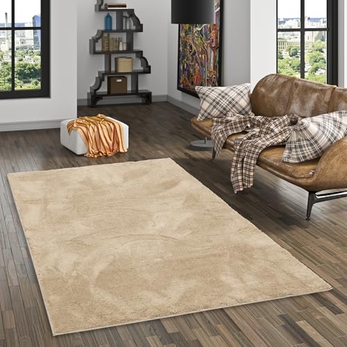 Pergamon Luxus Super Soft Hochflor Langflor Teppich Flauschig Weich Wohnzimmer Schlafzimmer Silky Beige von Pergamon