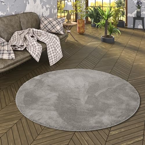 Pergamon Luxus Super Soft Hochflor Langflor Teppich Rund Flauschig Weich Wohnzimmer Schlafzimmer Silky Grau von Pergamon