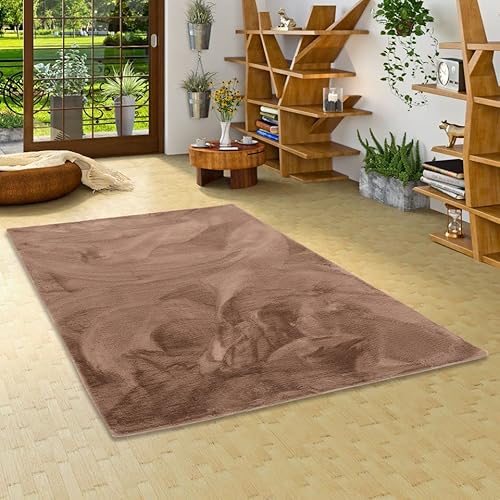 Pergamon Luxus Super Soft Kunst Fellteppich Plush Braun in 7 Größen von Pergamon