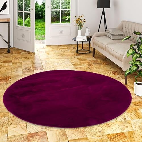 Pergamon Luxus Super Soft Kunst Fellteppich Plush Rund Fuchsia Lila | Super Flauschig | Wohnzimmer Schlafzimmer Kinderzimmer von Pergamon