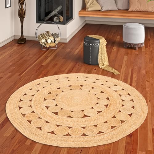 Pergamon Natur Teppich Handgefertigt Jute Rund Wohnzimmer Boho mit Bordüre oder Ethno Style Pergamon Natur Teppich Handgefertigt Jute Rund Wohnzimmer Boho mit Bordüre oder Ethno Style von Pergamon