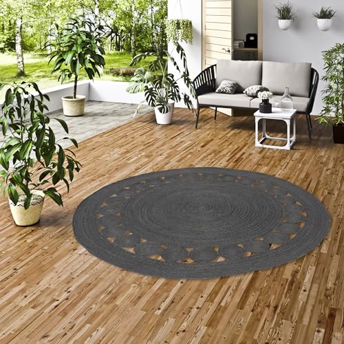 Pergamon Natur Teppich Handgefertigt Jute Rund Wohnzimmer Boho mit Bordüre oder Ethno Style von Pergamon
