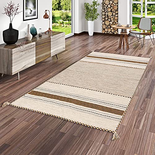 Pergamon Natur Teppich Kelim Navarro Curry Beige in 6 Größen von Pergamon