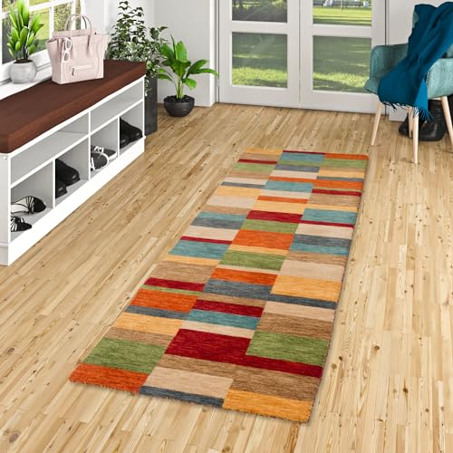 Pergamon Natur Teppich Läufer Gabbeh Esta Bunt Trend - Wollteppich für Flur und Diele - Handgewebt, Weich, Langlebig - Klassisches Design von Pergamon