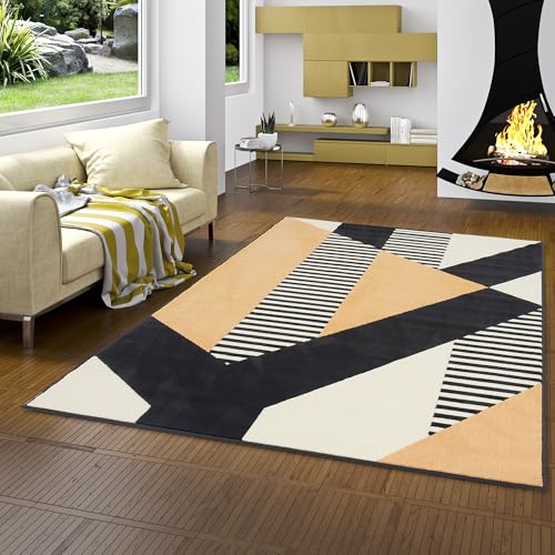 Pergamon Passion Modern Schwarz Gelb Teppich Wohnzimmer - Design-Teppich - Pflegeleicht & strapazierfähig - Polypropylen, schadstoffgeprüft - Kurzflor Teppich für Wohnzimmer,Schlafzimmer von Pergamon