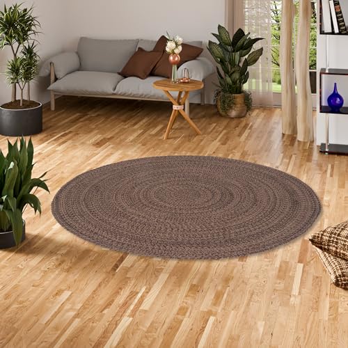 Pergamon Runder Jute Teppich Kaya - Handgefertigt aus strapazierfähiger Naturfaser - Schlichtes Design Braun Meliert - Verschiedene Größen verfügbar von Pergamon