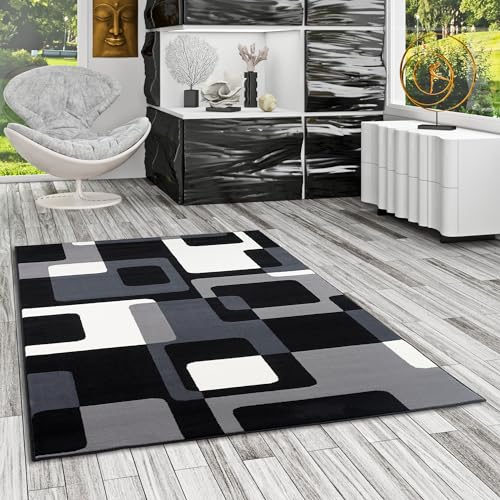 Pergamon Teppich Modern Trendline Schwarz Grau Retro 5 Größen von Pergamon
