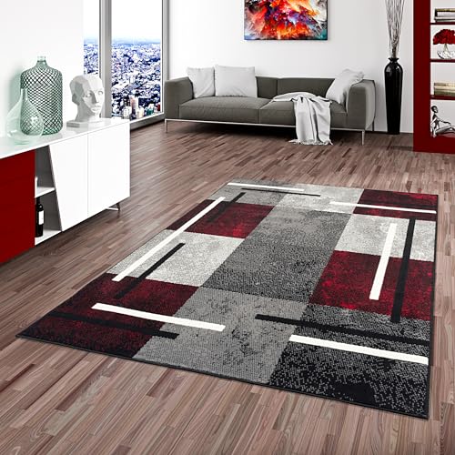 Pergamon Teppich Modern Trendline Schwarz Rot Karo in 5 Größen von Pergamon