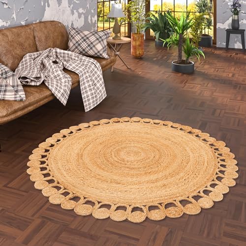 Runder Jute Teppich Salsa Natur Boho - Handgefertigt aus strapazierfähiger Naturfaser - Schlichtes Design mit geflochtenem Muster - Verschiedene Größen verfügbar von Pergamon