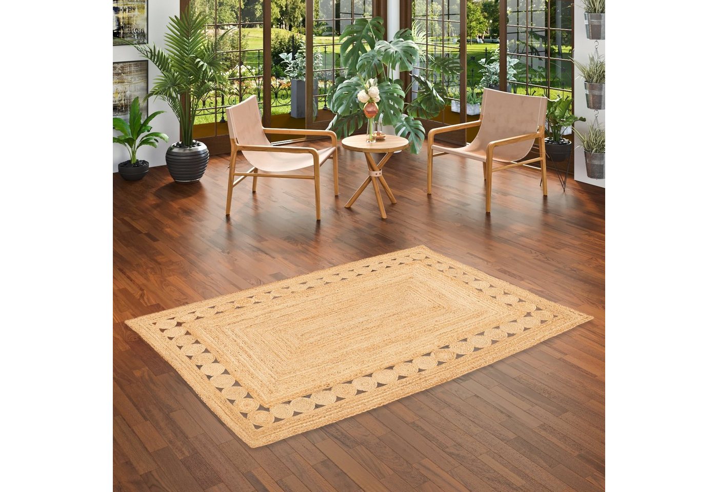 Pergamon Sisalteppich Naturfaser Teppich Jute Salsa Ethno Bordüre, Rechteckig, Höhe: 10 mm von Pergamon