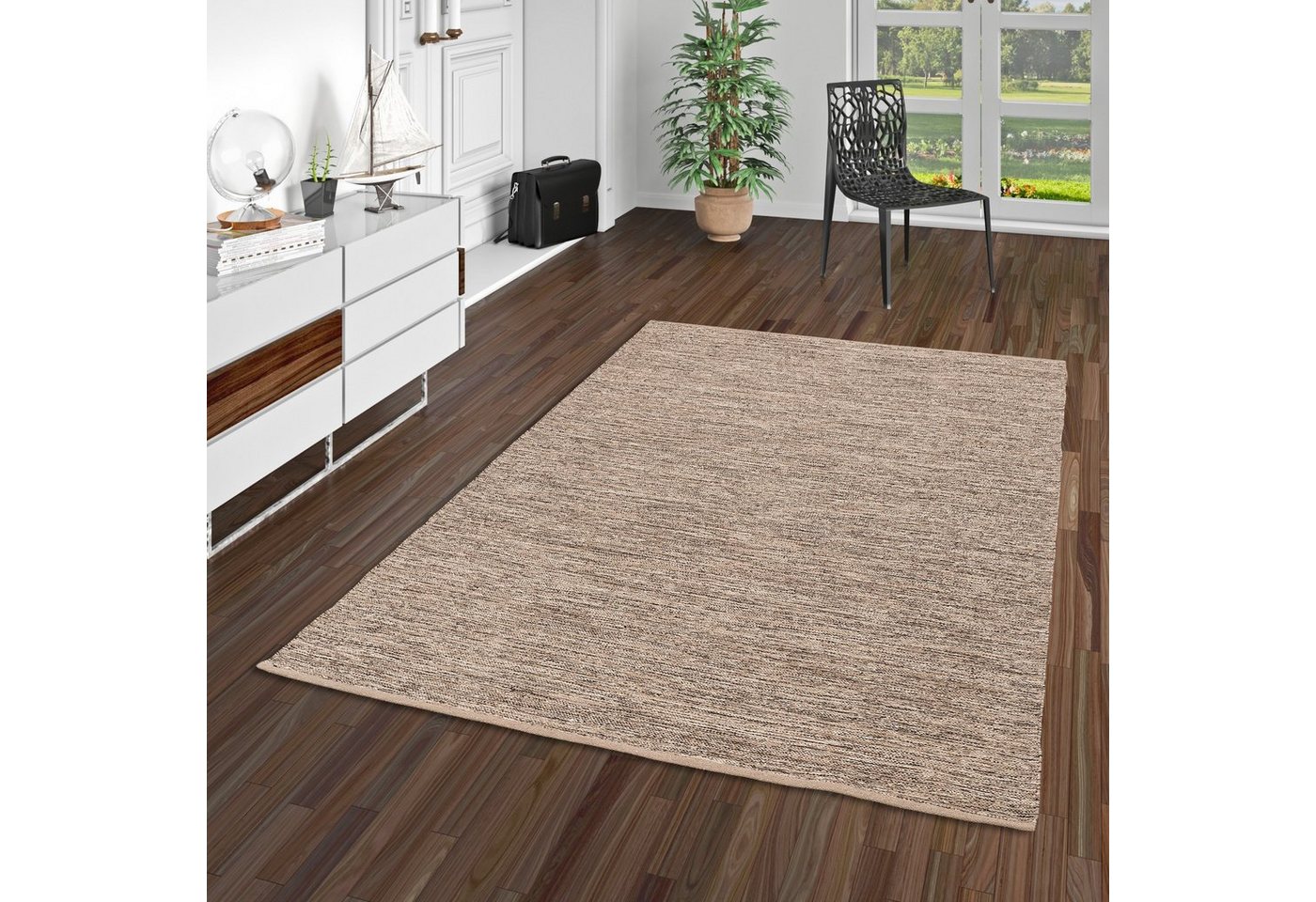 Wollteppich Baumwolle Natur Kelim Teppich Easy Meliert, Pergamon, Rechteckig, Höhe: 8 mm von Pergamon