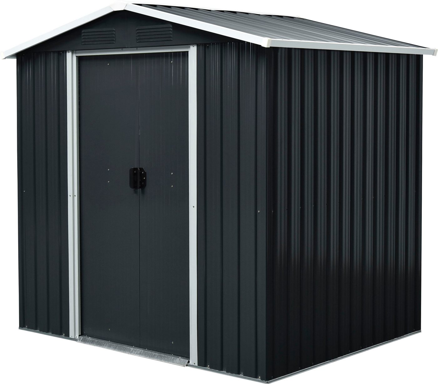 Pergart Gerätehaus Düsseldorf II 65 (GLS), BxT: 184x119 cm, Metall, mit Satteldach und integrierter Schiebetür, schiefer/creme von Pergart