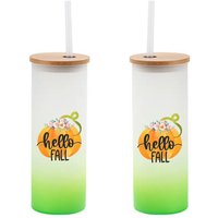 Tumbler Mit Herbst Design - Trinkglas Frosted in 4 Farben Cocktailglas Bambusdeckel Und Strohhalm Geschenkidee von Pergifto